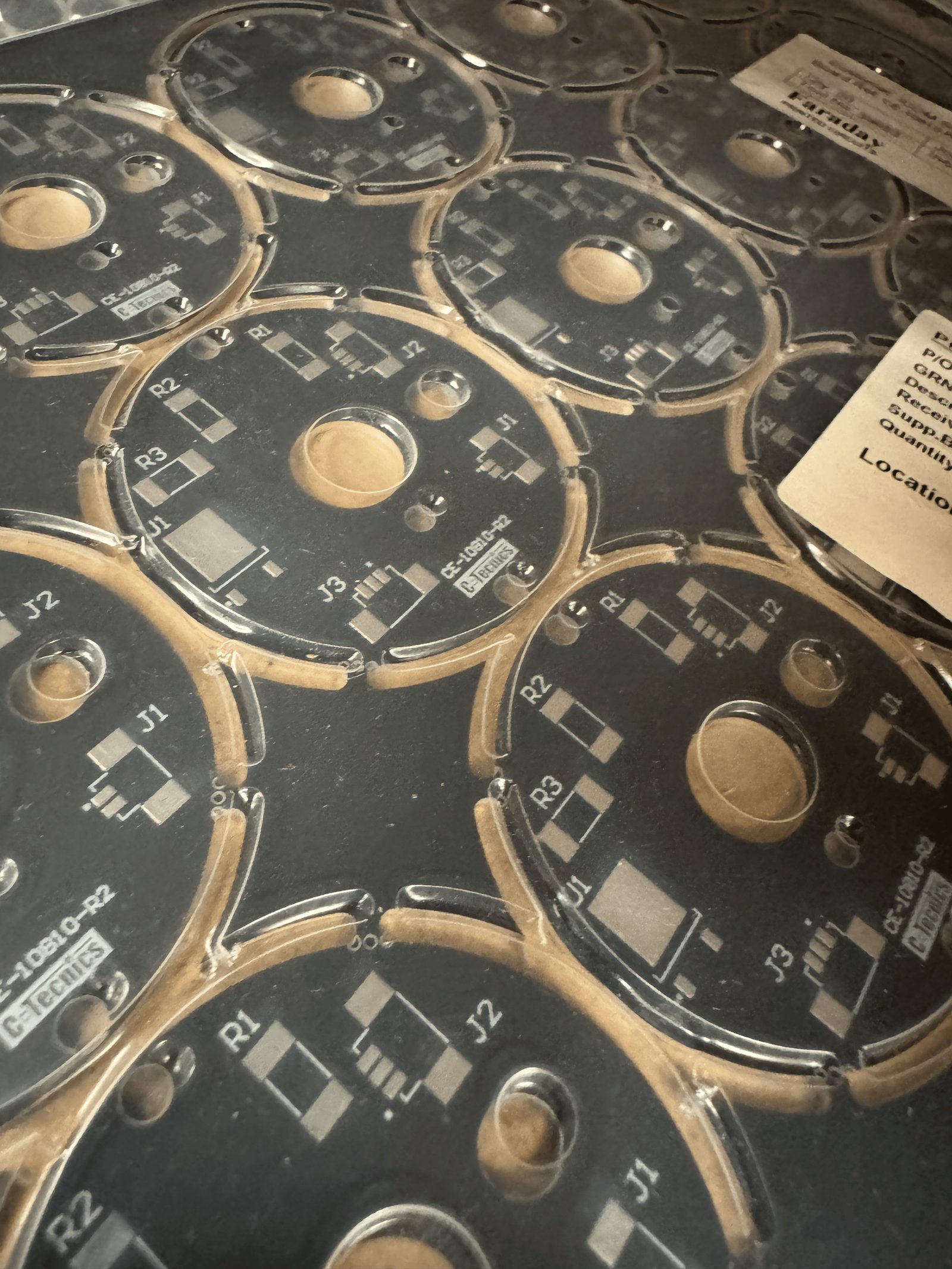 Panel of bare printed circuit boards prior to assembly