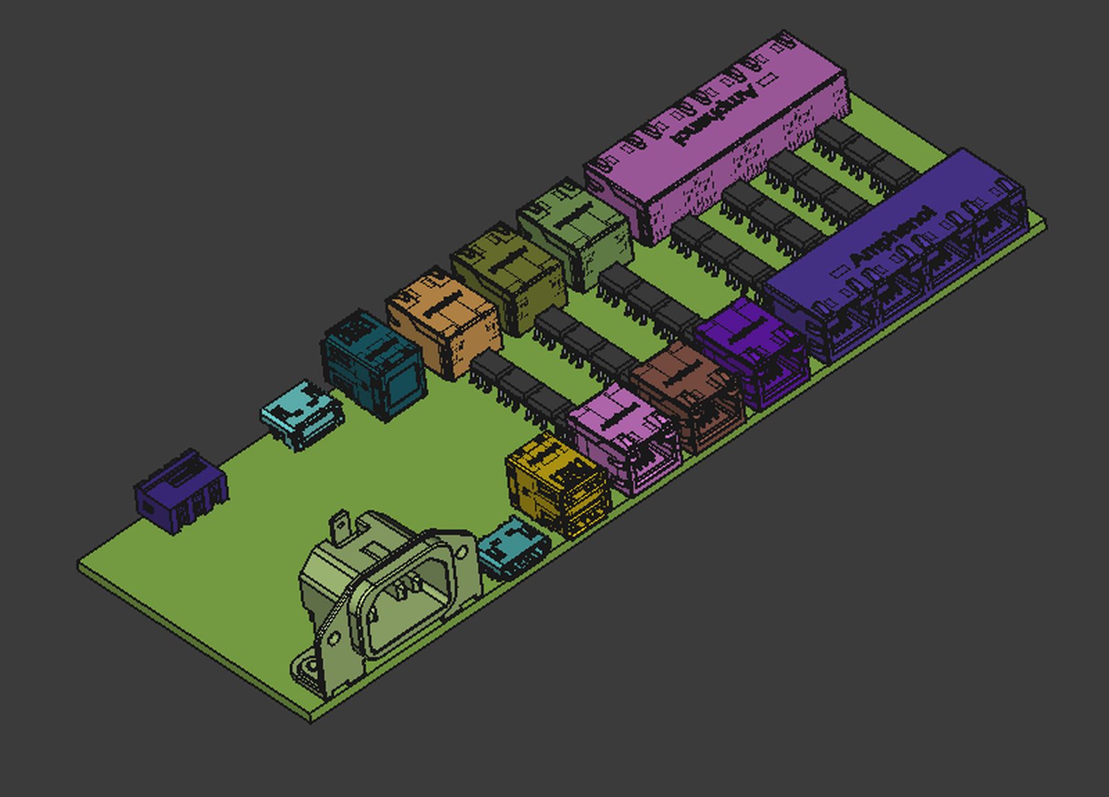 CAD render of a PCB layout used in a design-for-manufacture review